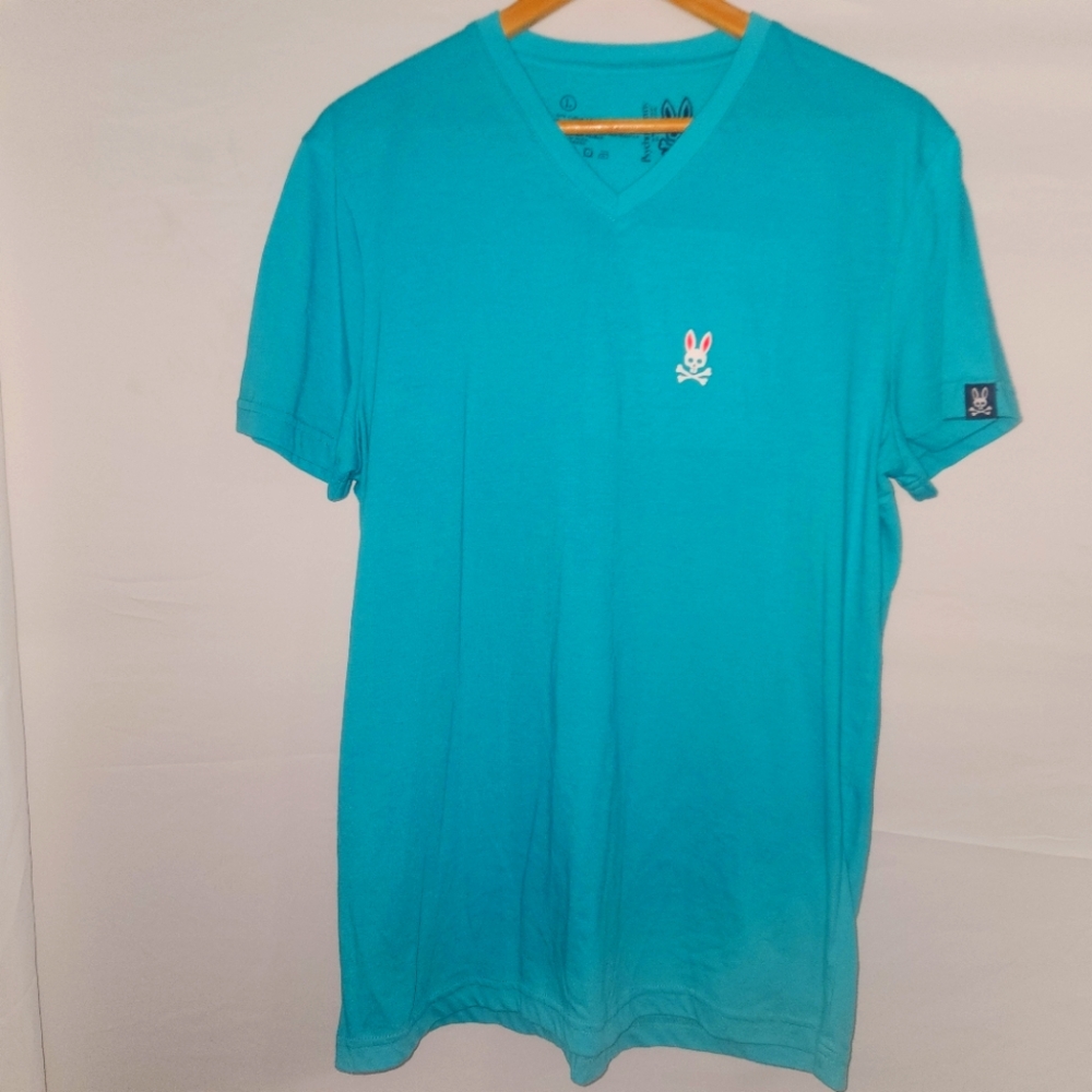 Psycho Bunny TShirt V Neck Teal Aqua Turquoise Men's Size L